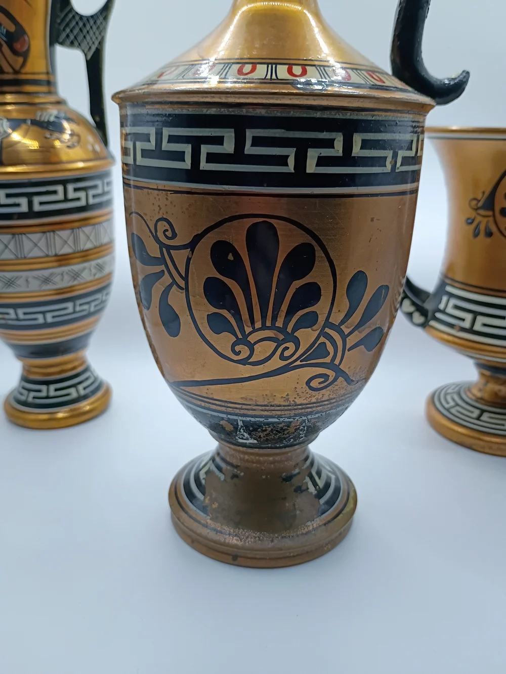 Vintage Hand Painted Greek Copper Vase Set